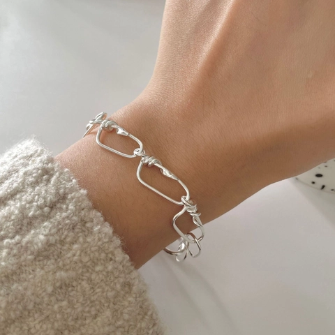 Bracciale In Argento Sterling 925 Maglie Rettangolari Irregolari Gioielli Minimalisti Intrecciati A Mano Moda Coreana