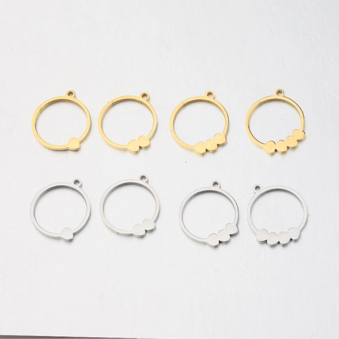 Heart Charms Round Circle Connector Stainless Steel DIY Jewelry Making Findings Mirror Polished Elegant Craft Accessories