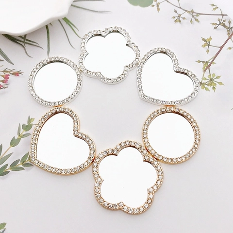 Mini Ciondoli A Specchio Lega Strass Accessori Fai Da Te Forma Fiore Rotondo Cuore Per Arredamento Gioielli Telefono