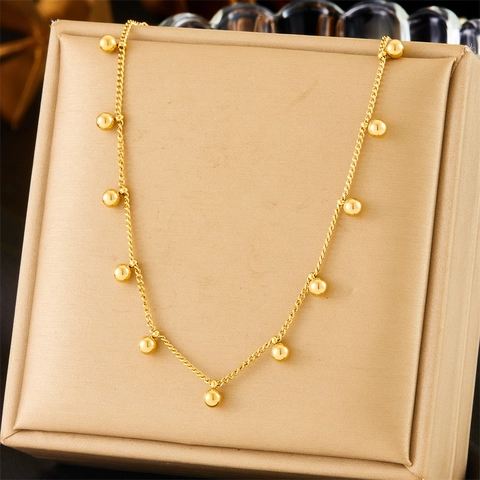 Collana In Acciaio Inossidabile Con Piccole Perline Tonde Pendente A Sfera Placcato Oro Gioielli Stile Retrò Minimalista Per Donna
