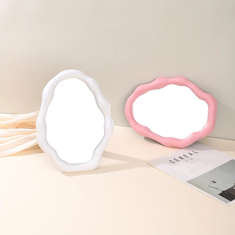 Miroir De Maquillage Nuage Ondulé Irrégulier Cadre Plastique Support Bureau Suspension Murale Plateau Décoratif Chambre