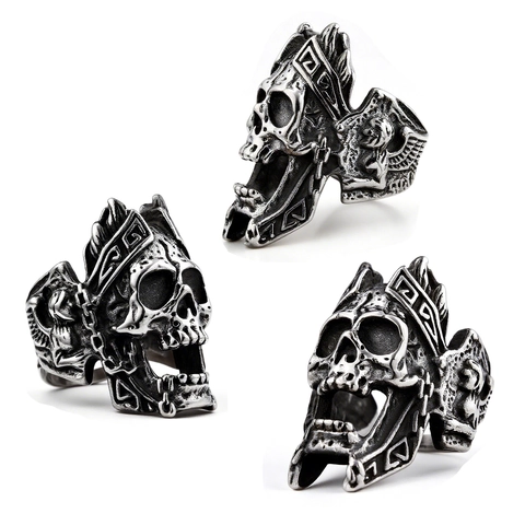 Anello Teschio Corona Gotico Vintage Da Uomo Acciaio Inossidabile Gioielli Punk Rock Biker Design Guerriero Intagliato