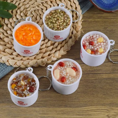 Llavero De Simulación De Bol De Gachas De Comida Creativo De Resina Miniatura Congee Colgante Para Bolso Llaves Regalo