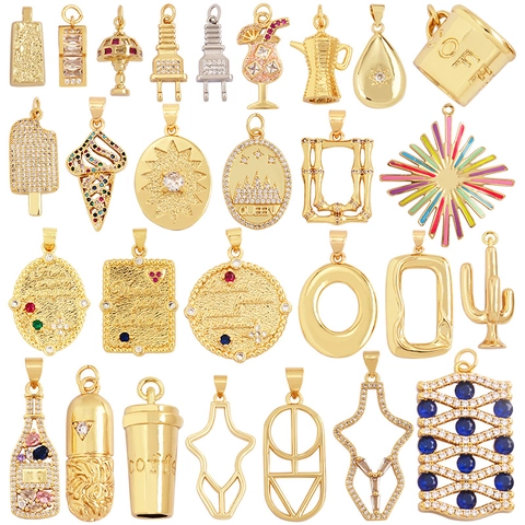 DIY Joyería Charms Colgantes Aleación Chapada Oro Circón Diamante Imitación Dibujos Animados Taza Café Botella Vino Cactus