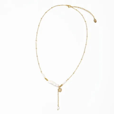 Roestvrij Staal Zoetwaterparel Hart Hanger Halsketting Voor Dames Verguld Barokparel Sterrenstraal Sleutelbeen Ketting Sieraden