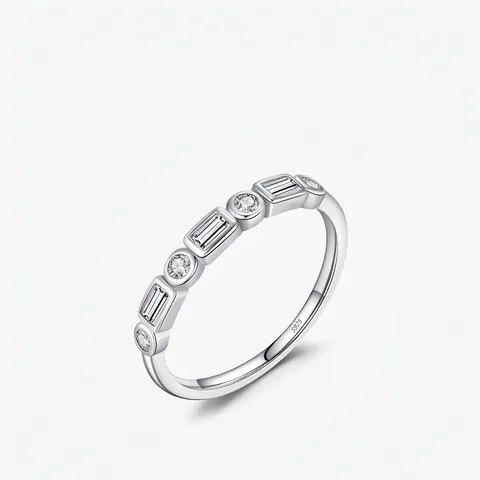 Geometrischer 925 Sterlingsilber Ring Für Damen Einfach Rund Quadrat Zirkonia Stapelbarer Ring Mode Schmuck Geschenk