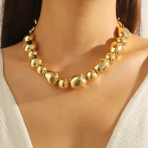 Chunky Irregular Metal Bead Necklace For Women Titanium Steel Mirror Polished Punk Statement Geometric Choker Jewelry