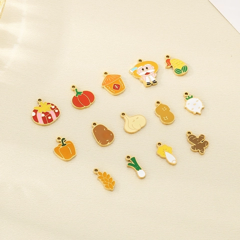 Cartoon Gemüse Anhänger 18K Vergoldet Edelstahl Emaille Charms Für DIY Schmuckherstellung Bunte Niedliche Accessoires