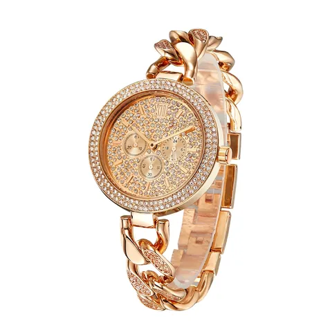 Luxury Iced Out Men Quartz Watch Full Rhinestone Hip Hop Cuban Link Chain Strap Waterproof Fashion Decorative Wristwatch