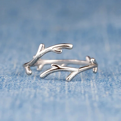 Antler Open Ring Kupfer Platinbeschichtet Minimalistisch Verstellbar Zweig Schmuck Damen Weihnachtsgeschenk Modeaccessoire