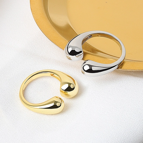 Geometric Water Drop Open Ring Zinc Alloy Smooth Polished Adjustable Finger Jewelry For Women Minimalist Liquid Style