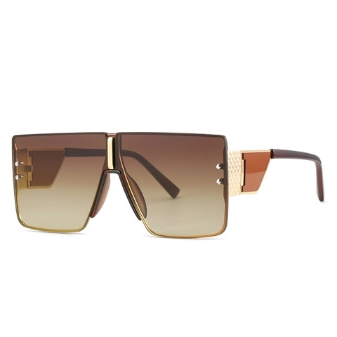 Oversized Vierkante Zonnebril Uit Eén Stuk Randloos Metalen Montuur UV400 Verloopglazen Vintage Mode Brillen Heren Dames