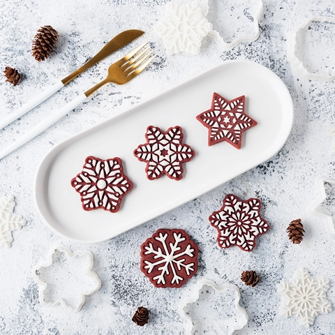 Cortador De Galletas De Copo De Nieve 3D Relieve Molde De Sello Plástico Para Navidad Hornear DIY