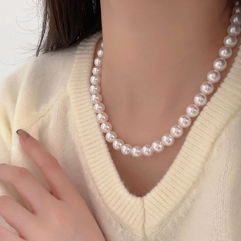 Minimalistische Runde Weiße Kristall Künstliche Perlenhalskette Für Damen Elegante Schlüsselbeinkette 925 Sterling Silber Verschluss