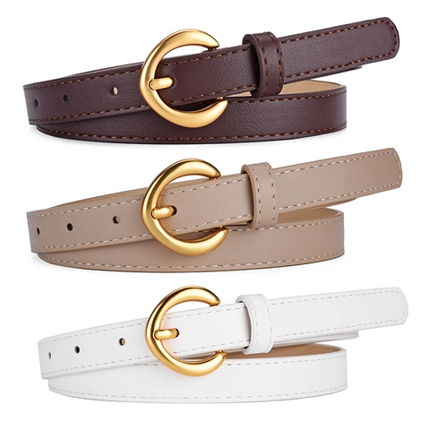 Women's Minimalist PU Leather Belt with Alloy Pin Buckle Solid Color Thin Waist Strap for Dresses Pants Fashion Accessories