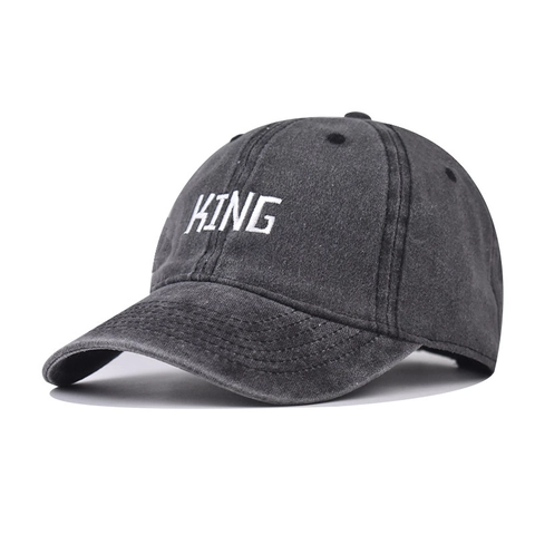 Gewaschene Baumwolle Baseballkappe Vintage King Stickerei Verstellbare Dad Hat Streetwear Outdoor Casual Sonnenschutz