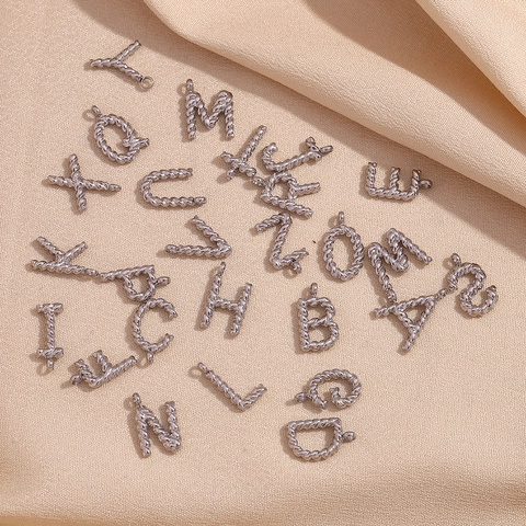 Pendentifs Initiaux Alphabet En Acier Inoxydable Texture Torsadée Pour DIY Fabrication De Bijoux Accessoire Femme