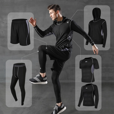 Men's Quick Dry Athletic Training Compression Suit Set Top And Bottom For Gym Running Outdoor Sports Tracksuit With Jacket Pants
