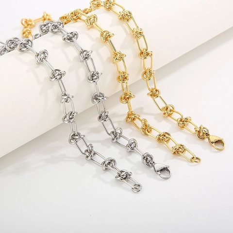 Edelstahl Knoten Geometrische Gliederkette Halskette Armband Minimalistischer Polierter Schmuck Für Damen Herren