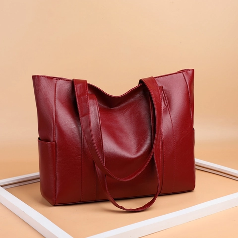 Sac Fourre-tout en Cuir PU Grande Capacité pour Femmes Sac à Bandoulière Minimaliste Couleur Unie Avec Poches Latérales Sac à Main