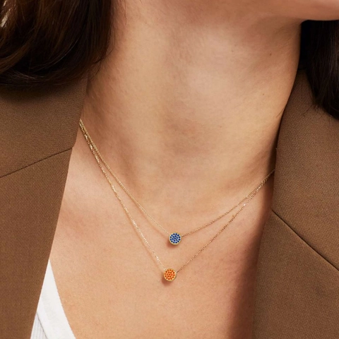 Collana Con Ciondolo Pietra Portafortuna Acciaio Inossidabile Disco Tondo Micro Pavé Strass Colorati Gioiello Per Donna