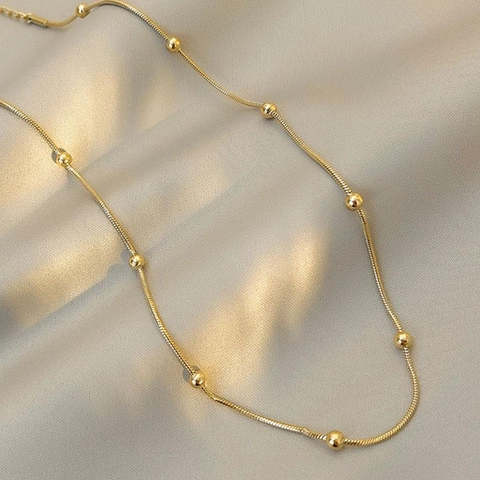 Collana A Catena Serpente Da Donna Acciaio Al Titanio Placcato Oro Perline Lucide Girocollo Elegante Moda
