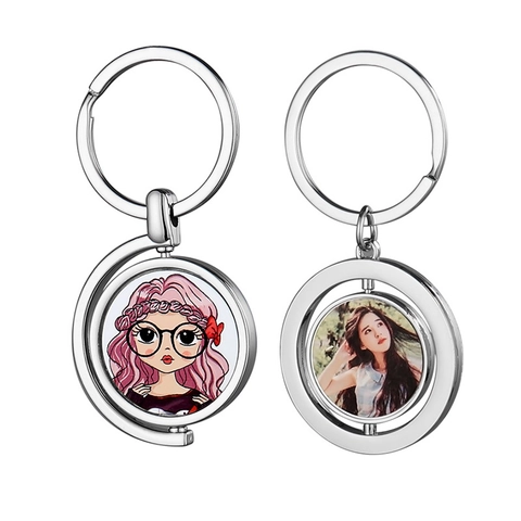 Porte-clés de Sublimation en Alliage de Zinc Double Face Rotatif Anneau de Clé en Métal Pour Transfert Thermique Photo Personnalisée DIY Cadeau