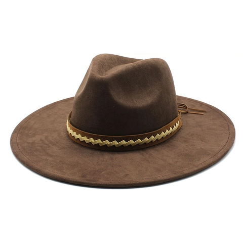 Cappello Fedora A Tesa Larga Vintage Texture Camoscio Feltro Di Poliestere Stile Jazz Retrò Accessoire Classico Uomo Donna