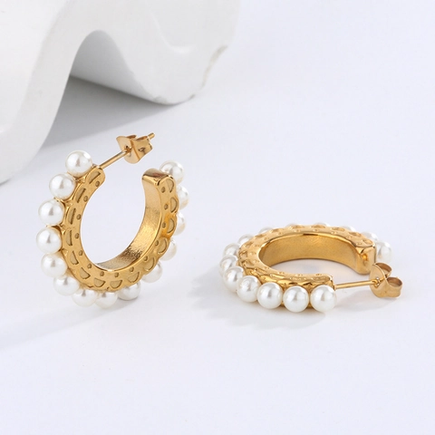 Vintage 18K Vergulde 304 Roestvrijstalen Oorbellen Met Imitatie Kunstparel Emaille Geometrische Retro Stijl Voor Vrouwen
