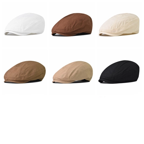 Retro Ivy Cap Breathable Cotton Flat Hat Vintage Newsboy Style Adjustable Solid Color For Men Women