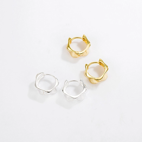 S925 Sterling Silver Geometric Rhombus Hoop Earrings For Women 18K Gold Plated Irregular Wave Textured Minimalist Jewelry Gift