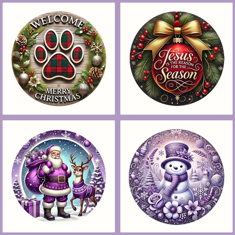 Christmas Wooden Round Door Sign Welcome Merry Christmas Snowman Santa Plaque Hanging For Home Wall Holiday Party Decor