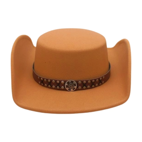 Sombrero de Vaquero Western Vintage Mujeres Hombres Algodón Poliéster Ala Ancha Fedora Con Banda de Cuero y Remaches Estilo Étnico Sombrero de Sol