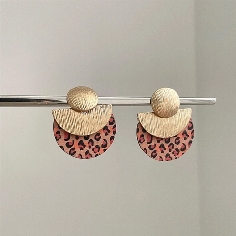 Geometric Stud Earrings With Leopard Print Wood Alloy And 925 Sterling Silver Earring Post Fashion For Women