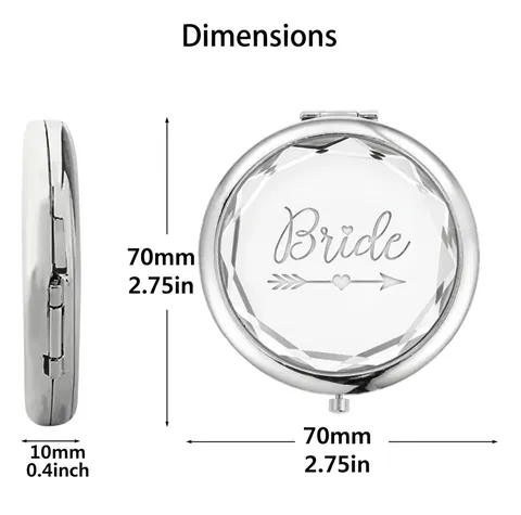 Portable Compact Makeup Mirror With Metal Frame Faceted Lid For Bride To Be Bridesmaid Wedding Bachelorette Party Favor