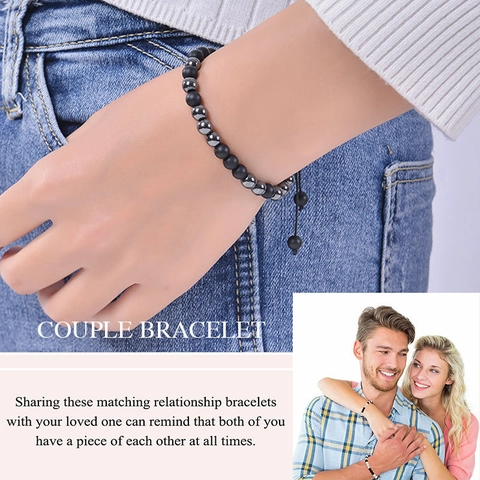 Bracciale Codice Morse Pietra Naturale Perle Nero Opaco Regolabile Fatto A Mano Regalo Con Carta Per Uomini Donne