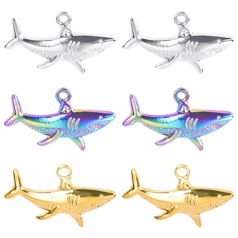 Shark Pendant Necklace Stainless Steel Animal Shape Ocean Theme Cool Hip Hop Punk Jewelry For Men Women