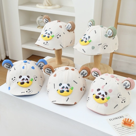 Cappellino Da Baseball Per Bambini Stampa Panda Banana Orecchie 3D Cotone Cappello Sole Regolabile