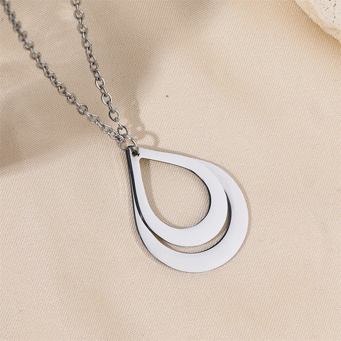 Minimalist Stainless Steel Double Layer Hollow Water Drop Pendant Necklace 18K Gold Plated Fashion Jewelry For Women Men