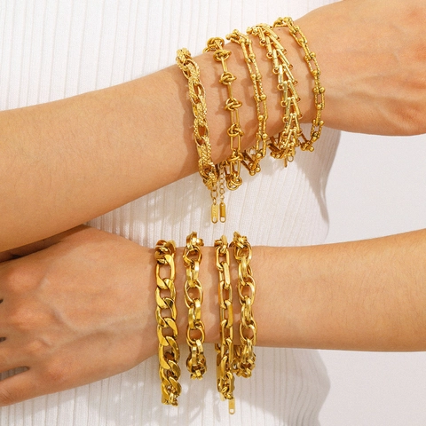 Mode Gliederkette Armband Edelstahl 18K Vergoldet Trendy Schlangen Twist Kubanischen Stil Schmuck Für Frauen Mädchen