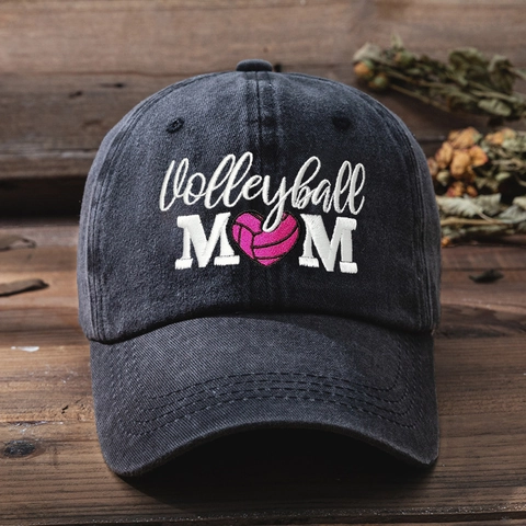 Volleyball Mom Baseball Cap Washed Cotton Distressed Vintage Embroidered Hat For Women Sporty Casual Adjustable
