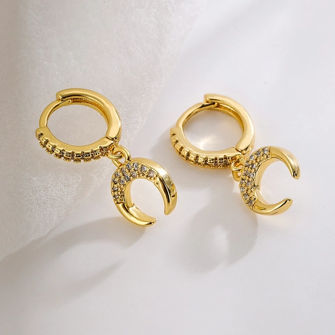 Pendientes Colgantes de Luna Creciente de Cobre Chapados en Oro de 18K para Mujer Elegantes Pendientes de Strass Joyería