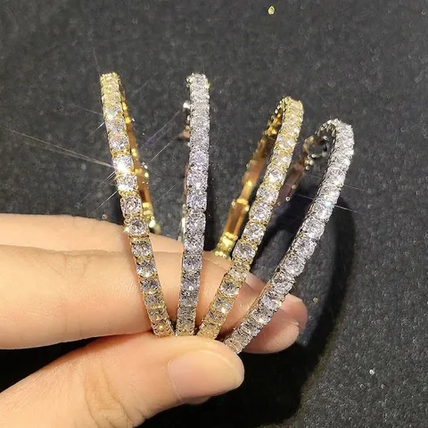 Brass Paved Zircon Runde Creolen Übertriebene Trendige Mode Für Frauen Funkelnde Statement Schmuck