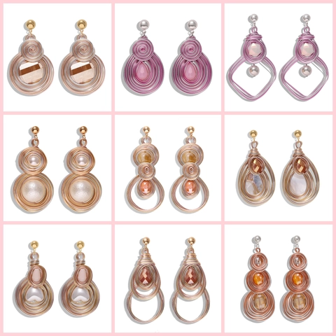 Orecchini Pendenti Bohemian Cuore Filo Avvolto a Mano con Perla Artificiale in Rame Galvanizzato Strass Orecchini per Donna