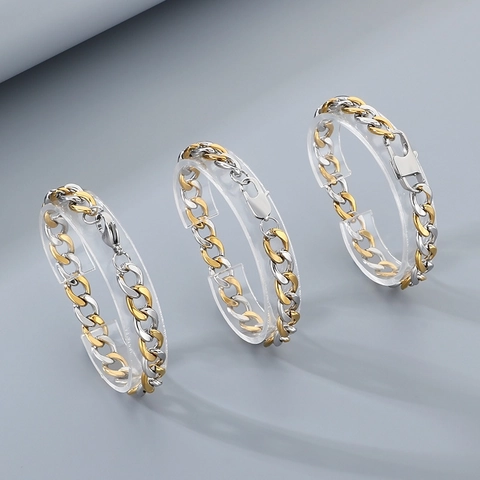 Bracciale Uomo Cuban Link Bicolore Oro E Argento Acciaio Inossidabile Stile Hip Hop Gioielli
