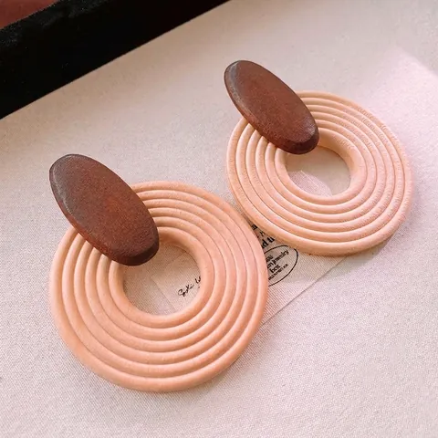 Orecchini Pendenti Geometrici In Legno Con Perno In Argento Design Bohémien Vintage Esagerato Per Donne
