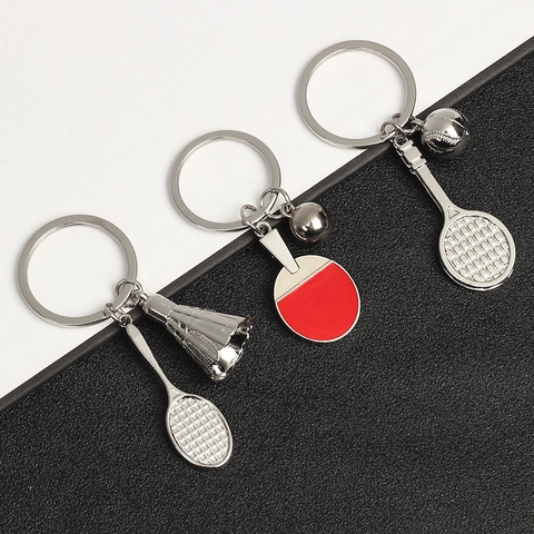 Porte-clés en Métal Thème Sport Alliage de Zinc Badminton Ping-pong Tennis Football Basketball Golf Baseball Pendentifs Cadeau