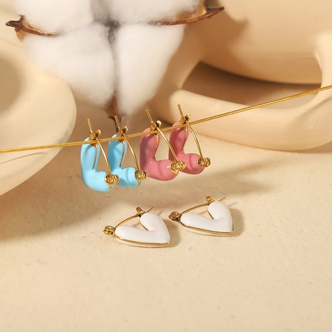 Heart Hoop Earrings Stainless Steel Gold Plated Enamel Drip Oil Minimalist Fashion Jewelry For Women