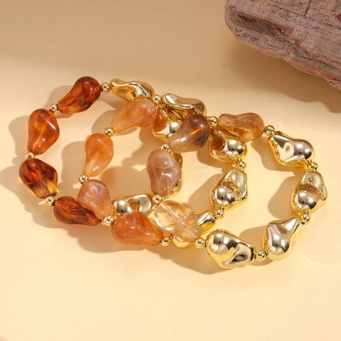 Geometrisches Unregelmäßiges Perlenarmband Aus Acryl Und Edelstahl Retro Ethno Stil Modischer Schmuck Für Damen