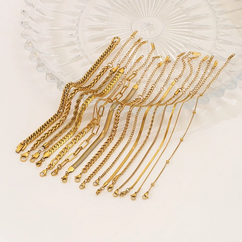 Pulsera De Cadena De Acero Inoxidable Chapada En Oro De 18K Eslabones Cubanos Figaro Joyería De Moda Minimalista Mujer